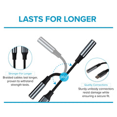 Maplin USB-C to 3.5mm Female Jack Headphone Aluminium Braided Adapter Cable - Black, 5cm