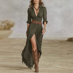 Women's Sexy Solid Color Irregular Pleated With Belt Dress