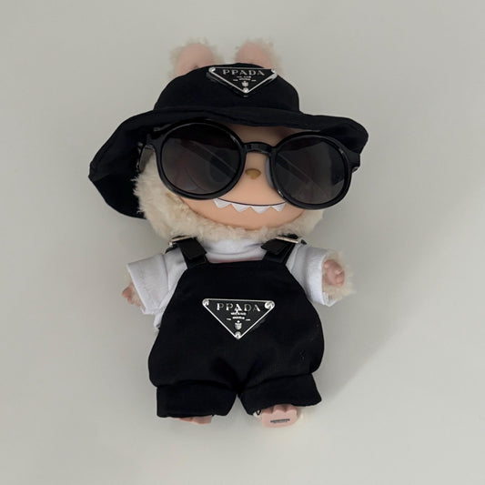 3pcs Labubu The Monsters Macaron Outfit Set - Dungarees, Hat & Sunglasses