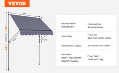 VEVOR Patio Awning Retractable Awning Sunshade Shelter with Manual Crank Handle Outdoor Canopy Sunsetter Deck for Balcony Yard