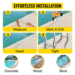 VEVOR 2 Pack 30" x 30" Swimming Pool Stair Rail 375 lbs Load Capacity w/ Quick Mount Base Plate & Complete Mounting Accessory