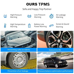 Solar Powered Wireless Tyre Pressure Monitoring System (TPMS) with 4 External Sensors – Real-Time LCD Display, USB Dual Charging, High/Low Pressure & Temperature Alerts for Cars, SUVs, Vans