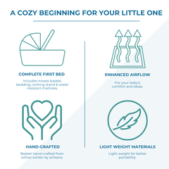 Wicker Deluxe Pod Baby Moses Basket With Stand