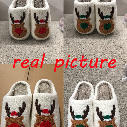 Christmas Shoes Winter Home Slippers Elk Soft Cozy Bedroom Slipper Slip On House Shoes