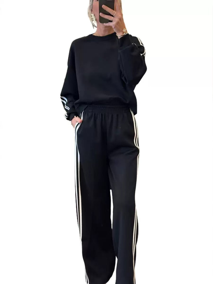 All-match Side Striped Casual Suit Pocket Two-piece Set