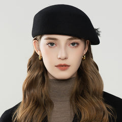 Autumn And Winter Retro Style Feather Decorative Wool Beret