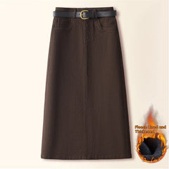 Brown A- Line Straight Skirt Retro Slit Hip Skirt