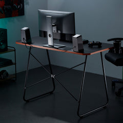Maplin Gaming Desk with Headphone Hook & Cup Holder - Matte Black & Orange