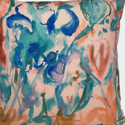 Watercolour Floral Velvet Cushion - Blush