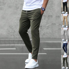 Men's Casual Pants With Pockets Fashion Slim Fit Drawstring Trousers