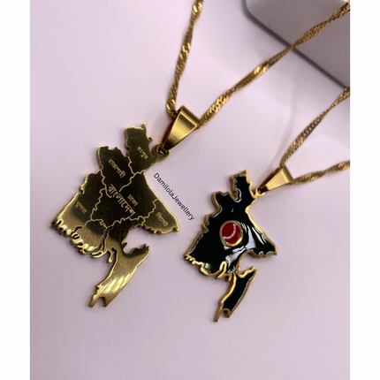 Bangladesh Flag Map Necklace - Coloured Flag gold