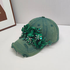 Fashion Colorful Sequin Rhinestones Sun Protection Light Luxury Peaked Cap