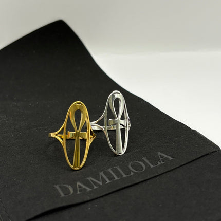 Ankh Ring - Large Oval - Silver/Gold