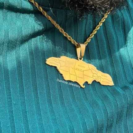 *NEW* Big Jamaica ‘14 Parish’ Engraved Map Necklace gold