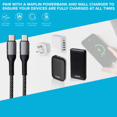 Maplin USB-C to USB-C 60W PD Braided Cable - Silver