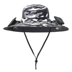 Outdoor Wide Brim Sun Hat With Solar Fan Wide Brim Solar Fan Outdoor Fishing Hat Solar USB Charging Solar Powered Hat Adjustable