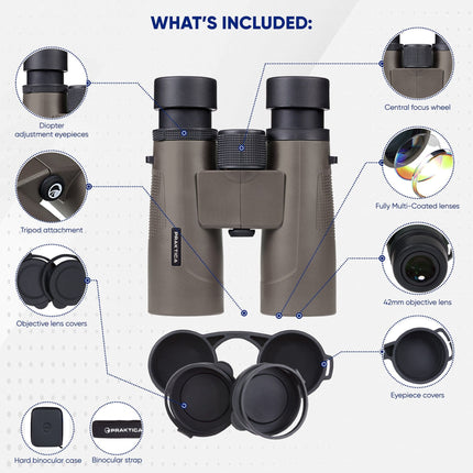 PRAKTICA Pioneer R 10x42mm Binoculars - Brown