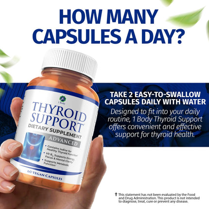 1 Body Thyroid Support Supplement – 90-Day, 3 Pack (Non-GMO Vegetarian)