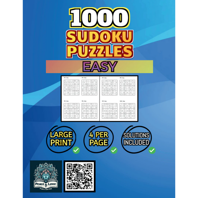 1000 EASY Sudoku Puzzles - 4 Per Page - Large Print - Solutions Included - Great For Beginners