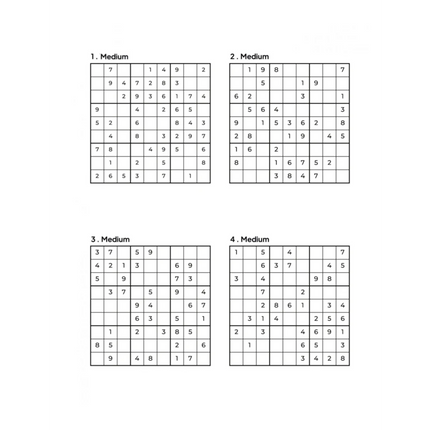 1000 MEDIUM Sudoku Puzzles - 4 Per Page - Large Print - Solutions Included