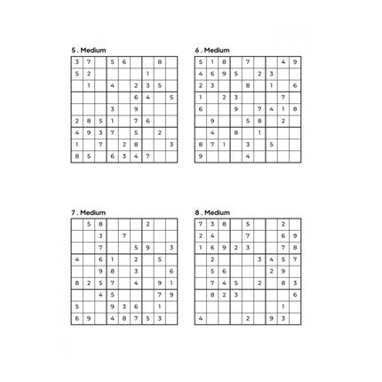 1000 MEDIUM Sudoku Puzzles - 4 Per Page - Large Print - Solutions Included