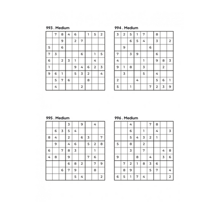 1000 MEDIUM Sudoku Puzzles - 4 Per Page - Large Print - Solutions Included