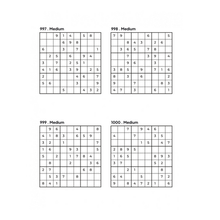 1000 MEDIUM Sudoku Puzzles - 4 Per Page - Large Print - Solutions Included