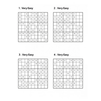 1000 VERY EASY Sudoku Puzzles - 4 Per Page - Large Print - Solutions Included