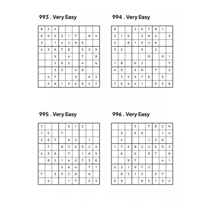 1000 VERY EASY Sudoku Puzzles - 4 Per Page - Large Print - Solutions Included