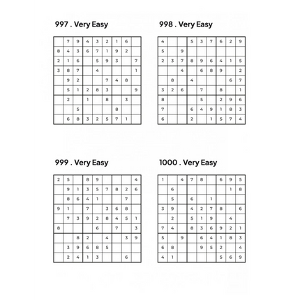 1000 VERY EASY Sudoku Puzzles - 4 Per Page - Large Print - Solutions Included