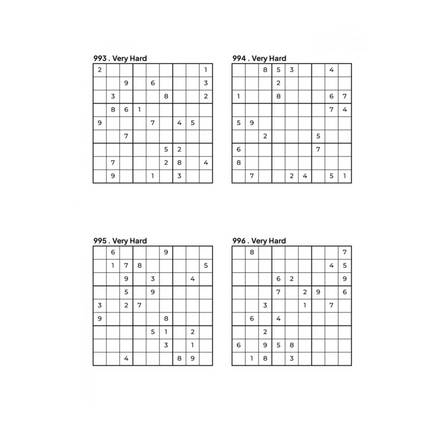1000 VERY HARD Sudoku Puzzles - 4 Per Page - Large Print - Solutions Included