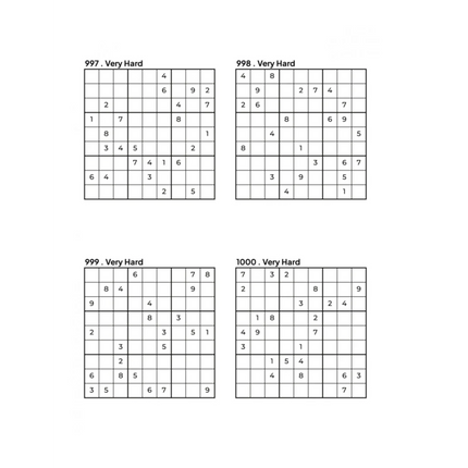 1000 VERY HARD Sudoku Puzzles - 4 Per Page - Large Print - Solutions Included