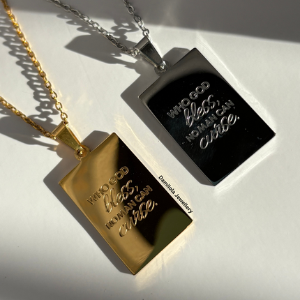 ‘Who God Bless, No Man Can Curse’ Necklace - Gold/Silver - Double Sided