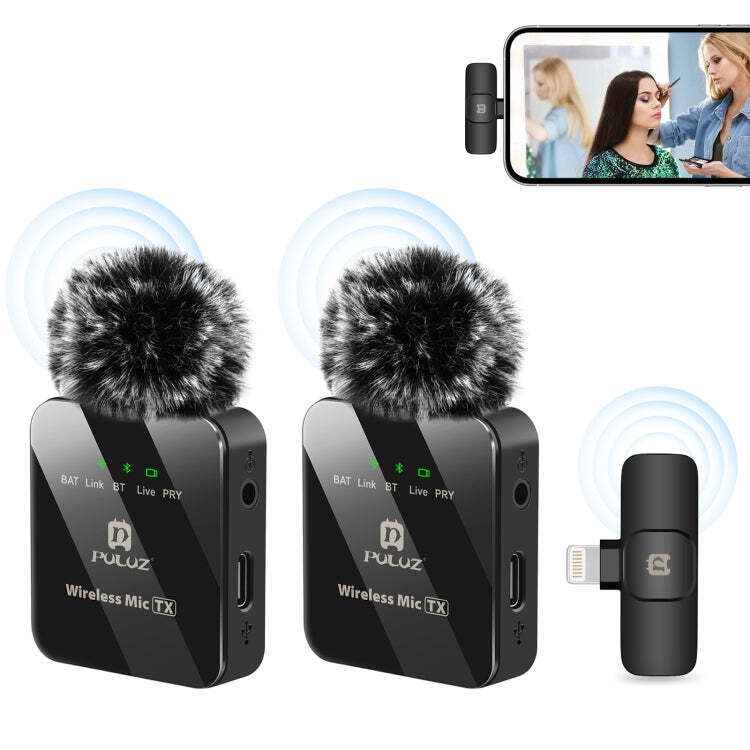 PULUZ Kabelloses Lavalier-Mikrofon für iPhone / iPad, 8-poliger Empfänger und Dual Mi 