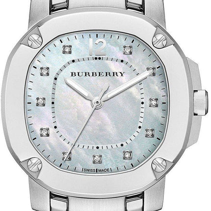 Burberry The Britain Diamonds Mother of Pearl Dial Silver Steel Strap Watch for Women - BBY1804
