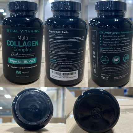 Vital Vitamins Multi Collagen - 5 Types I-V-X - Grass-Fed, 150 Capsules