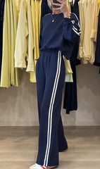 All-match Side Striped Casual Suit Pocket Two-piece Set