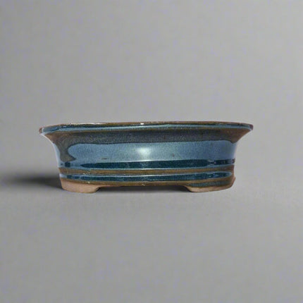 16cm Glazed Bonsai Pot | Oval | 16cm x 12cm x 4cm | Blue