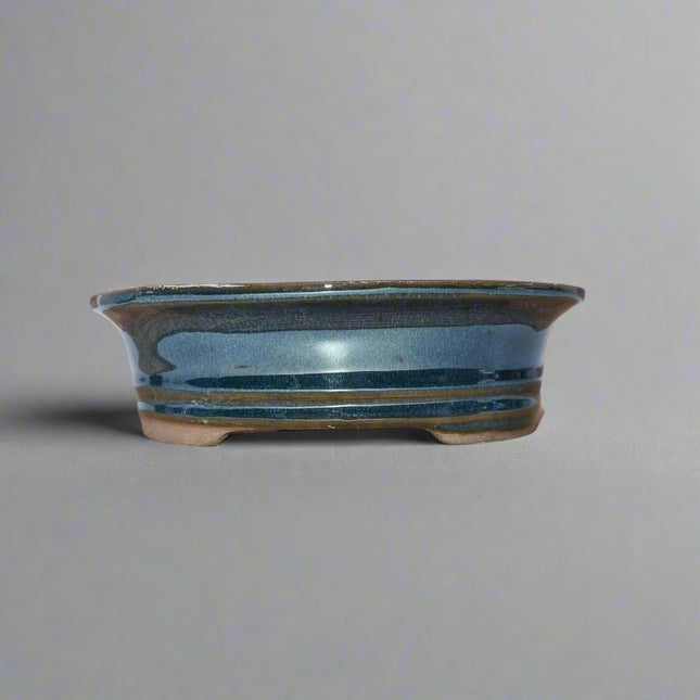 16cm Glazed Bonsai Pot | Oval | 16cm x 12cm x 4cm | Blue