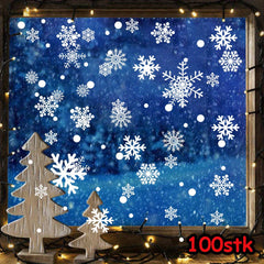 100PCS REUSABLE Christmas Snowflakes Stickers Window Decorations Clings