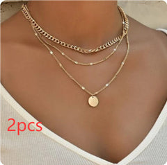 Women's Multilayer Necklace Ins Fashion Disc Pendant Clavicle Necklace Chains Personality Jewelry