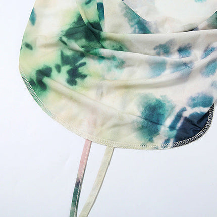 2pcs Tie Dye Printing Deep V-neck Suits Fashion Halter Backless Long Dresses For Beach Party Womens Clothing