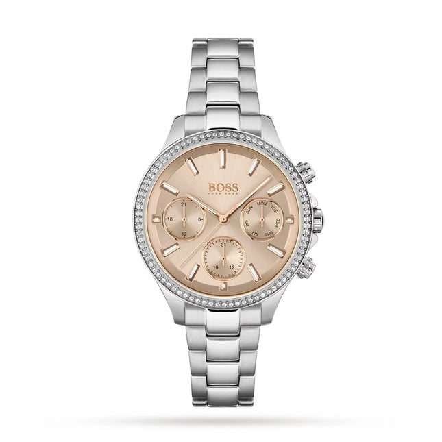 Hugo Boss Women's 1502565 Pandora Silver-Tone Stainless Steel Watch with Rose Gold Dial
