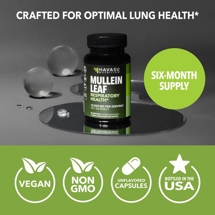 Mullein Leaf Capsules 5000mg 10:1 | Lung Support & Immune Health - 180 Count - Vegan