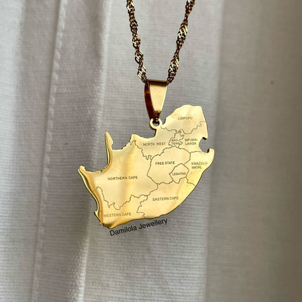 South Africa Engraved Map Necklace - Gold