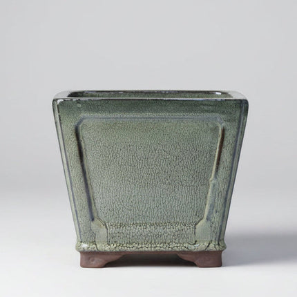 19cm Glazed Cascade Bonsai Pot | Square | 19cm x 19cm x 16cm | Olive Green