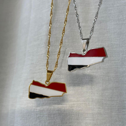 Yemen - Flag Map Necklace 🇾🇪 gold - silver