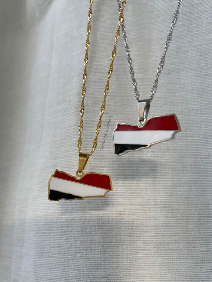 Yemen - Flag Map Necklace 🇾🇪 gold - silver