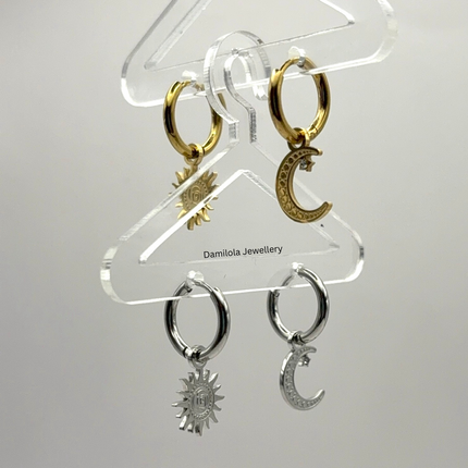 Moon Sun Small Huggies Hoop Earrings - Gold/Silver