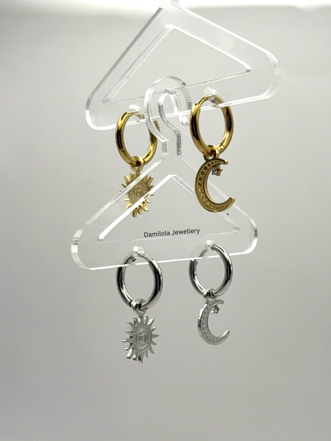 Moon Sun Small Huggies Hoop Earrings - Gold/Silver